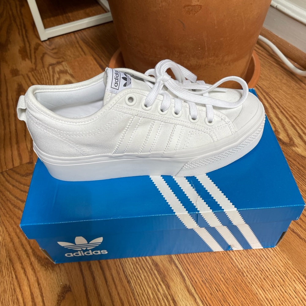 White Adidas Nizza Platform Shoes